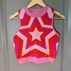 Peppermayo Star Intarsia Cropped Knit Vest Pink M/L